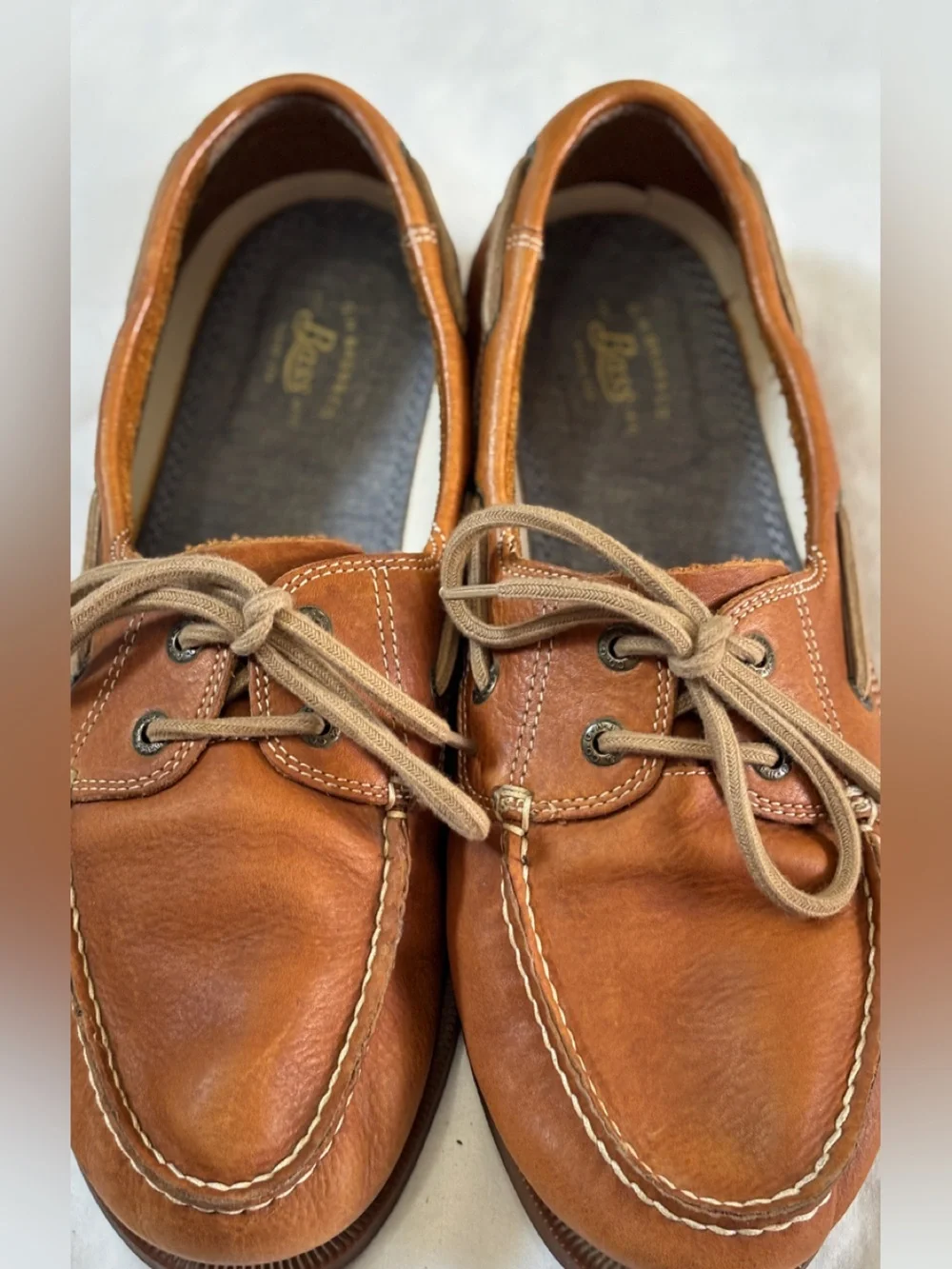 Bass & Co Men’s Leather Boat Shoes Brown Lace Up Moc Toe Size 10.5 M